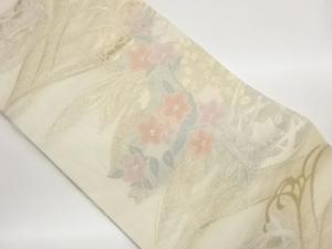 絽秋草に蛇籠・抽象荒波模様織出し名古屋帯